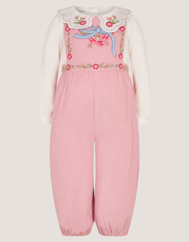 Baby Mon Cheri Embroidered Dungaree & Top Set, Pink (PINK), large