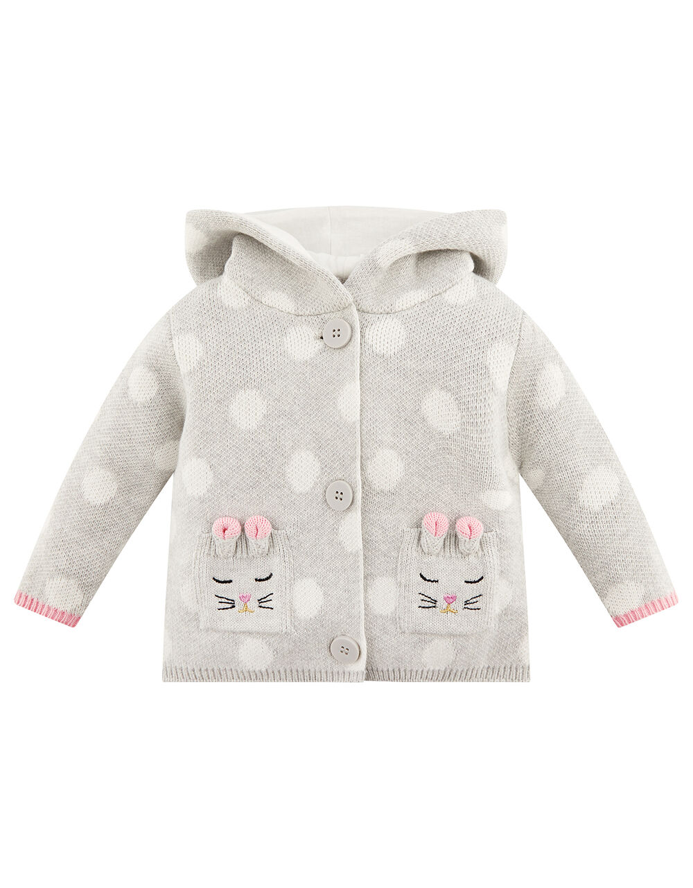 Newborn Baby Bunny Spot Cardigan Grey Newborn Cardigans Monsoon UK.