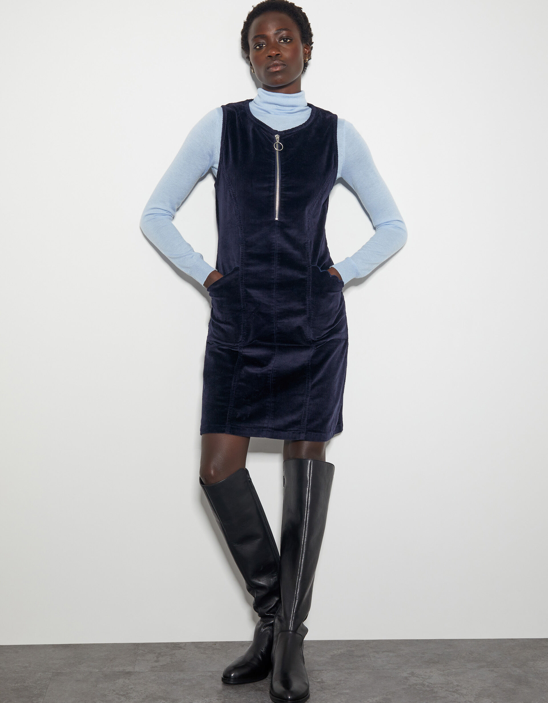 Soha Corduroy Pinafore Dress Blue