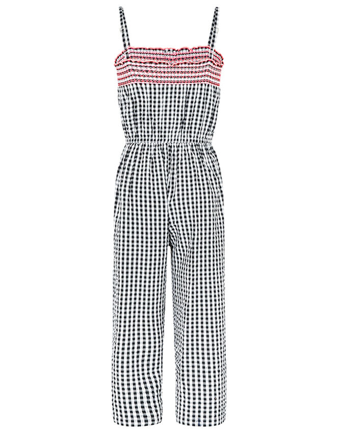 Serena Gingham Wide-Leg Jumpsuit, Black (BLACK), large