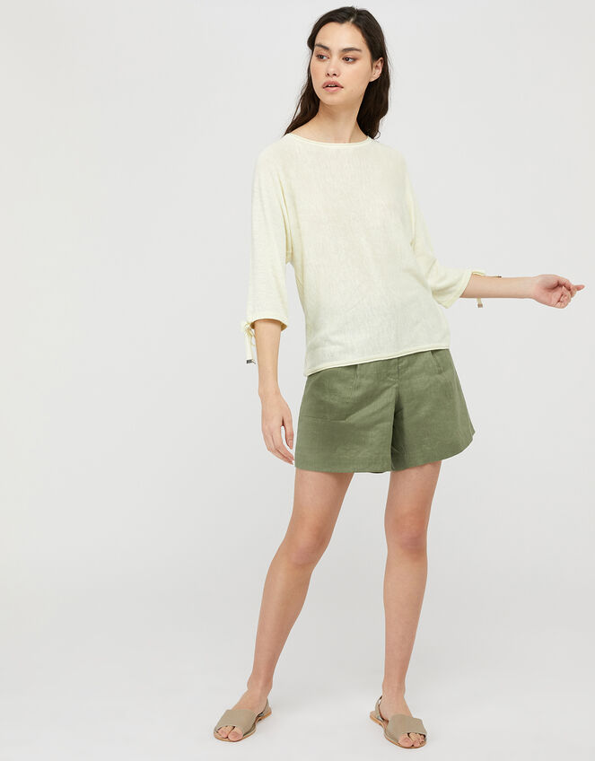 Tie Sleeve Knit Jumper in Linen Blend, Yellow (YELLOW), large