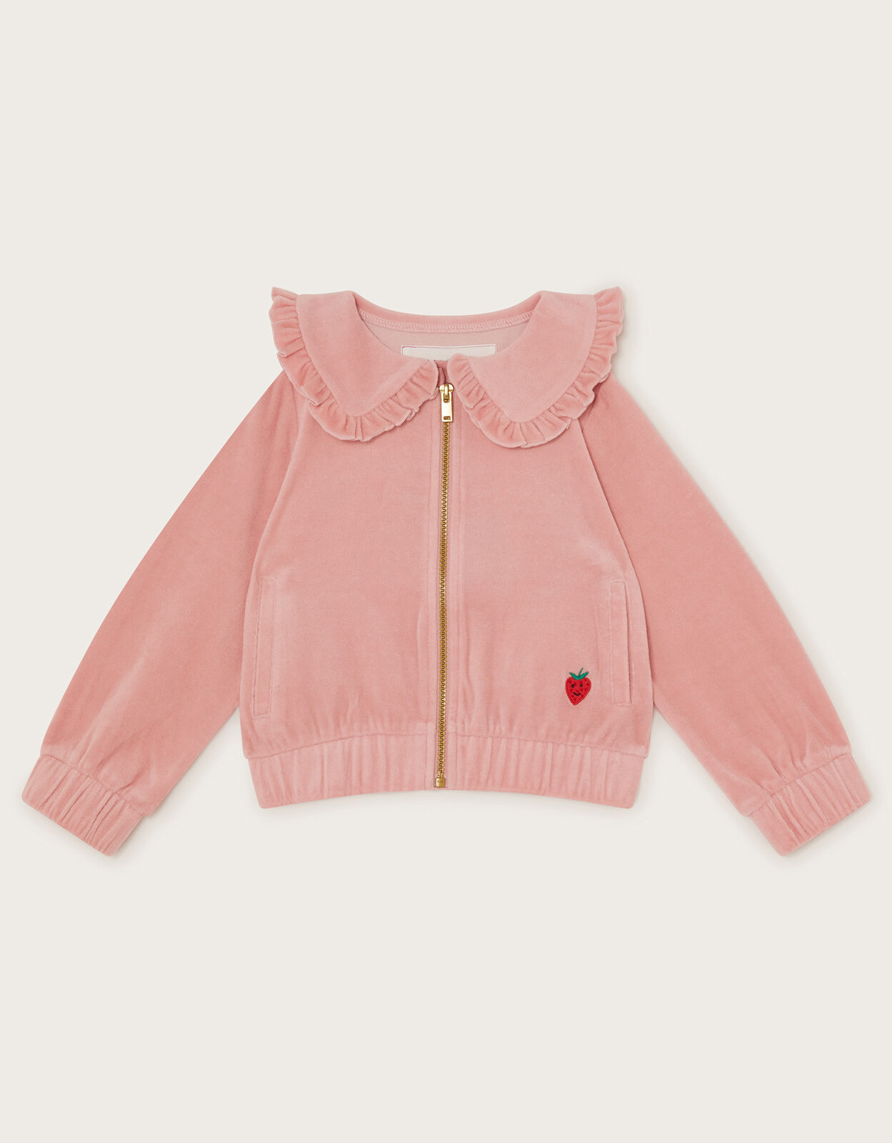 Frill Collar Velour Bomber Jacket Pink