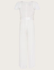 Lace Pleated Bridesmaid Jumpsuit, Ivory (IVORY), large