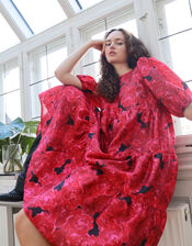 Crās Illustrated Floral Tiered Dress, Red (RED), large