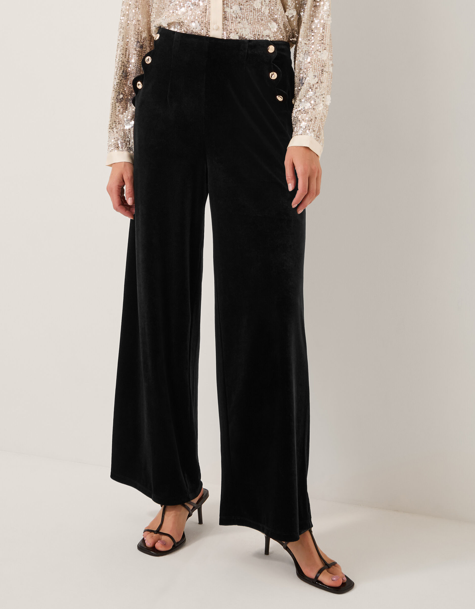 Vera Wide Leg Velvet Trousers Black