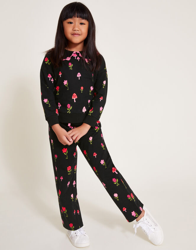 Mushroom Print Top and Joggers Set, Black (BLACK), large
