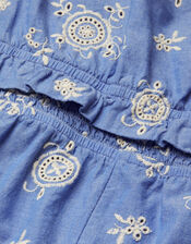 Strappy Broderie Chambray Playsuit, Blue (BLUE), large