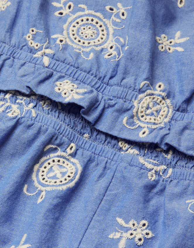 Strappy Broderie Chambray Playsuit, Blue (BLUE), large