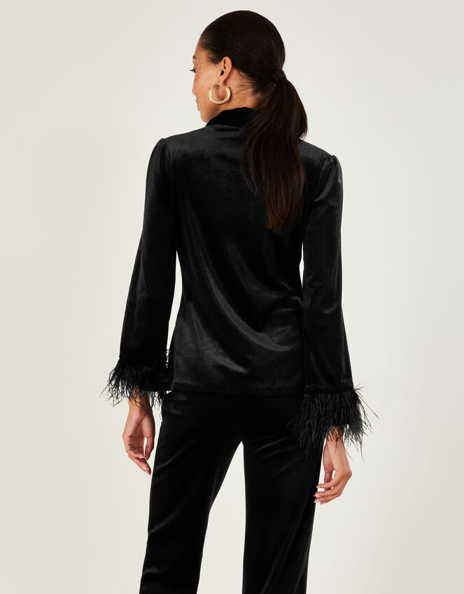 Raegan Velvet Feather Blouse, Black (BLACK), large