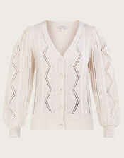 Cable Pearl Cardigan with Recycled Polyester, Ivory (IVORY), large