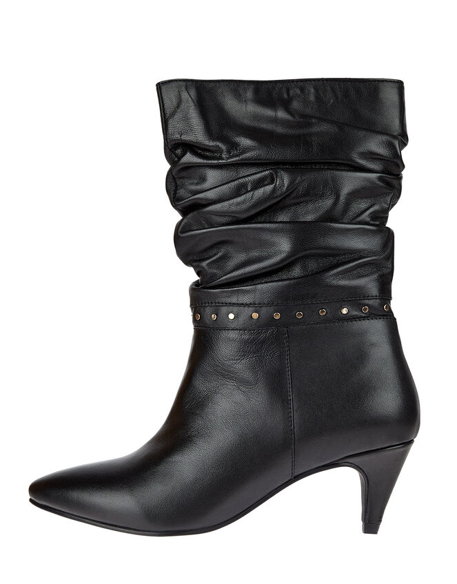 Slouch Studded Leather Ankle Boots, Black (BLACK), large