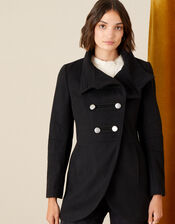 Lizzie Military Peacoat in Wool Blend, Black (BLACK), large