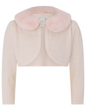 Baby Fluffy Collar Soft Knit Cardigan, Pink (PINK), large