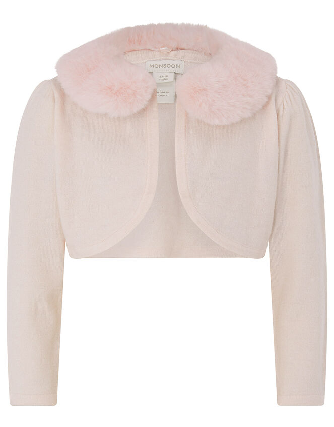 Baby Fluffy Collar Soft Knit Cardigan, Pink (PINK), large