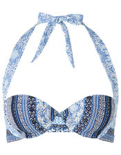 Monsoon- Micah Printed Bikini Top, Blue (BLUE), large
