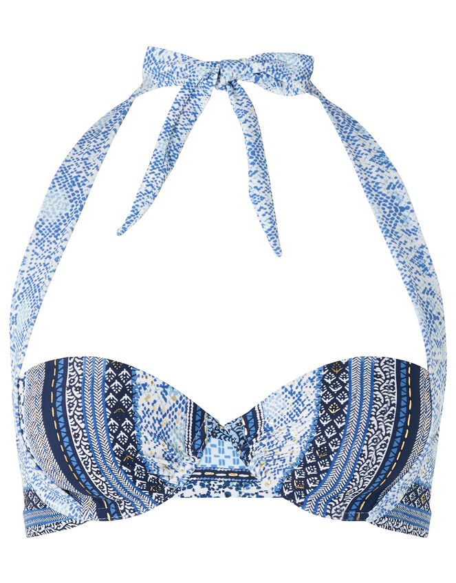 Monsoon- Micah Printed Bikini Top, Blue (BLUE), large