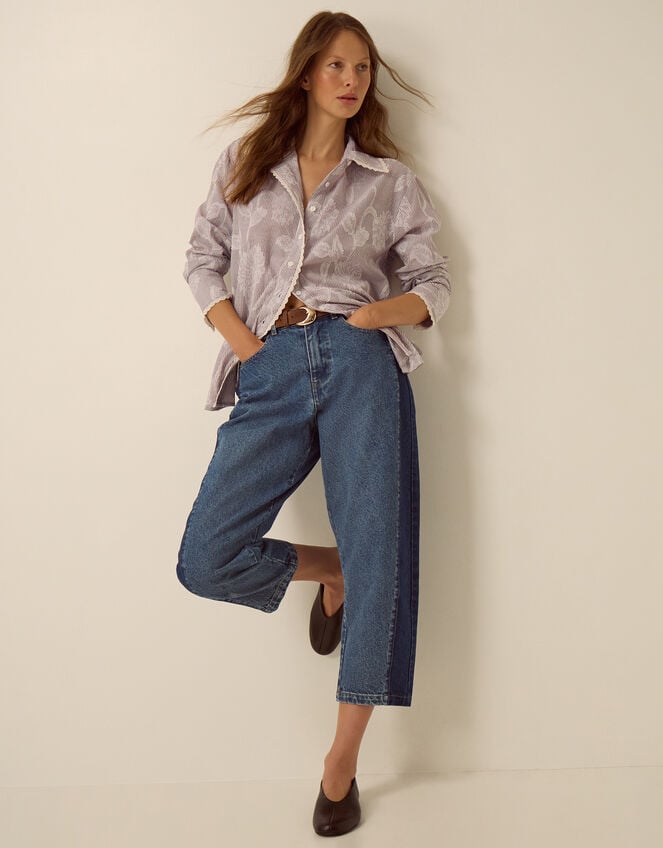 Ariella Jacquard Stripe Shirt, Brown (BROWN), large