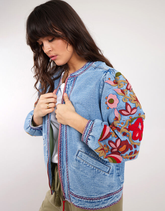 East Embroidered Denim Jacket, Blue (BLUE), large