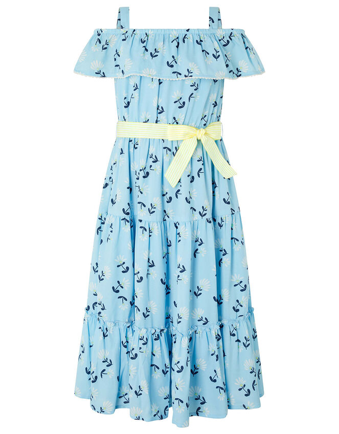 Chloe Floral Tiered Maxi Dress in Recycled Fabric, Blue (BLUE), large