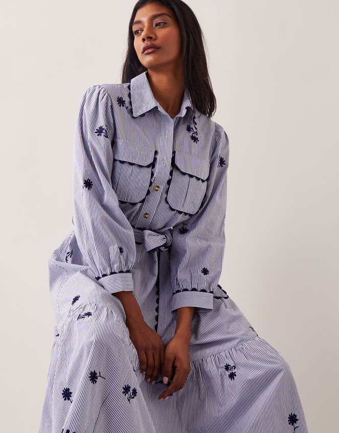 Amelia Embroidered Shirt Maxi Dress, Blue (NAVY), large