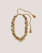 Gemstone Bead Tassel Necklace, , large