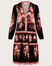 Floral Placement Print Jersey Dress, Black (BLACK), large