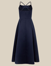 Cowl Neck Satin Prom Dress, Blue (NAVY), large