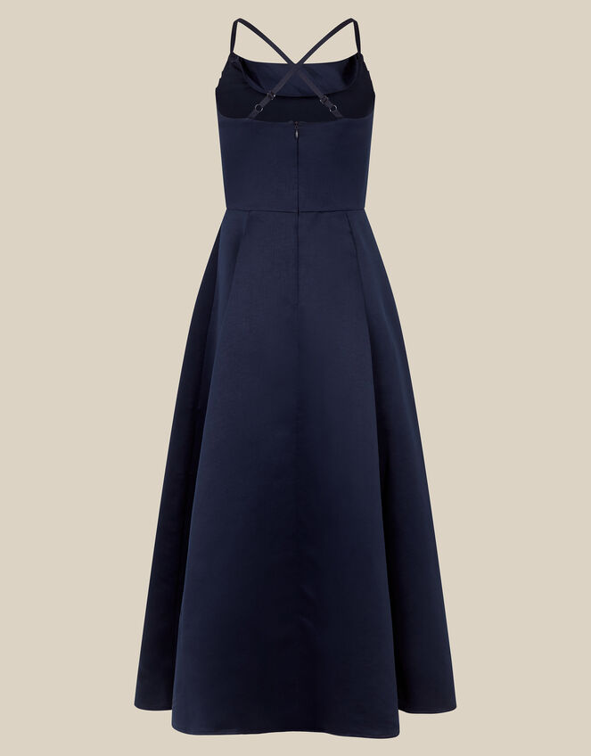 Cowl Neck Satin Prom Dress, Blue (NAVY), large