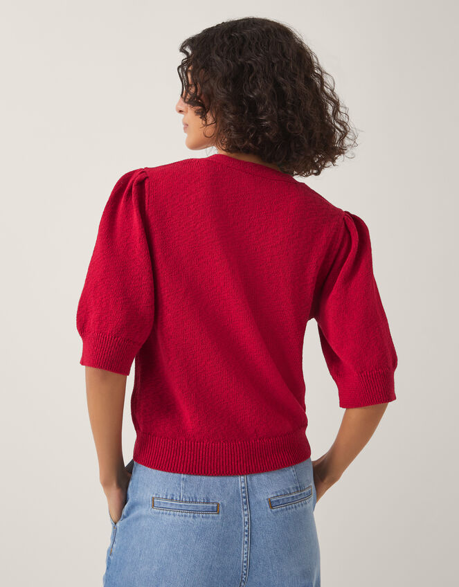 Ellen Short Sleeve Floral Embroidered Cardigan, Red (RED), large