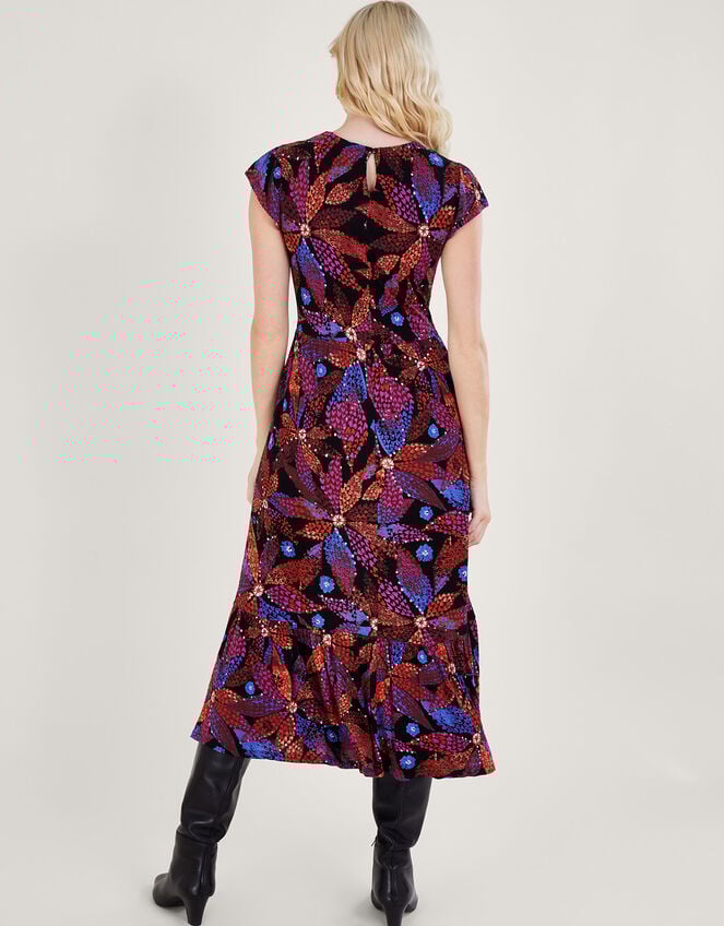 Shirred Floral Dress in LENZING™ ECOVERO™, Black (BLACK), large