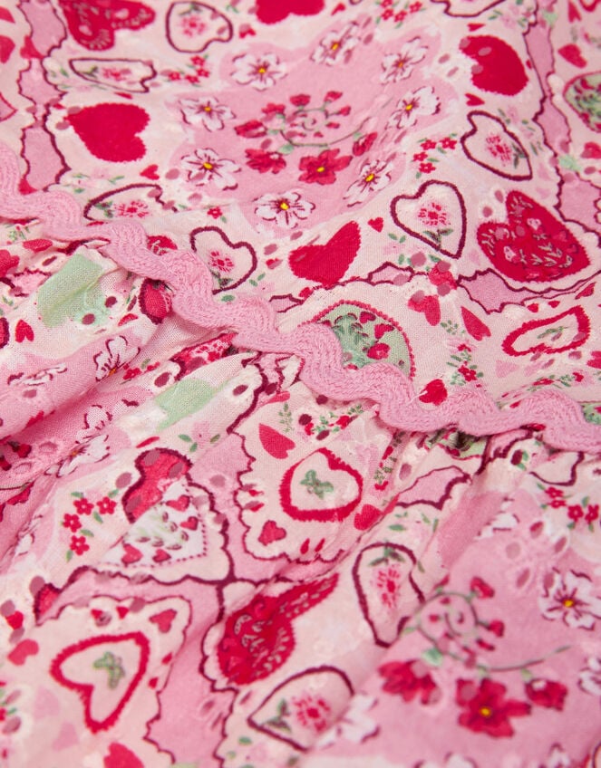 Heart Print Puff Sleeve Dress, Pink (PINK), large