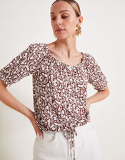 Natalia Print Jersey Top, Brown (BROWN), large