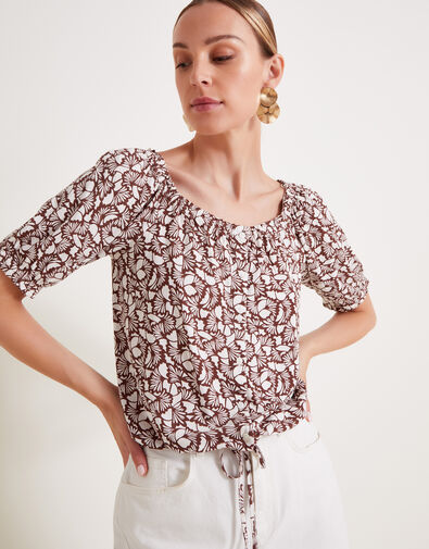 Natalia Print Jersey Top, Brown (BROWN), large
