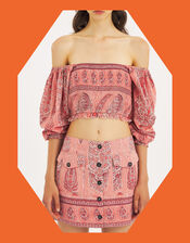 Antik Batik Tajara Paisley Quilted Mini Skirt, Orange (CORAL), large