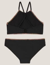 Rainbow Stitch Ribbed Bikini Set, Black (BLACK), large