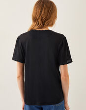 Imogen Button-Front Linen T-Shirt, Black (BLACK), large