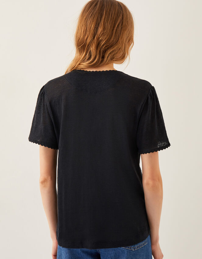 Imogen Button-Front Linen T-Shirt, Black (BLACK), large