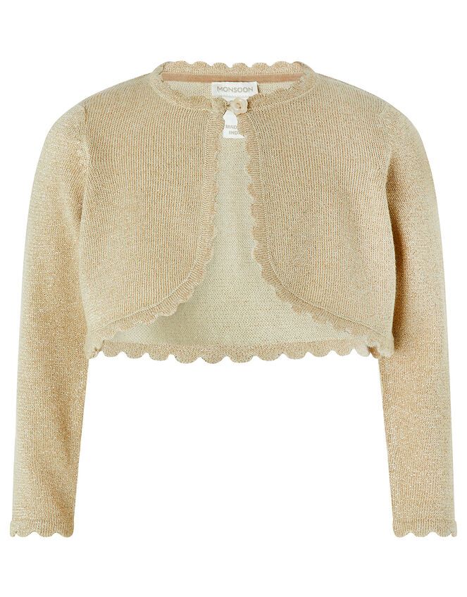 Baby Niamh Cropped Sparkle Knitted Cardigan Gold | Baby Girl Cardigans ...