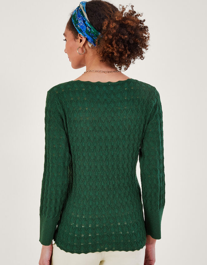 Pointelle Stitch Jumper with Recycled Polyester, Green (DARK GREEN), large