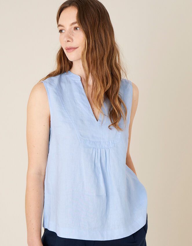 Jasmine Tank Top in Pure Linen, Blue (BLUE), large