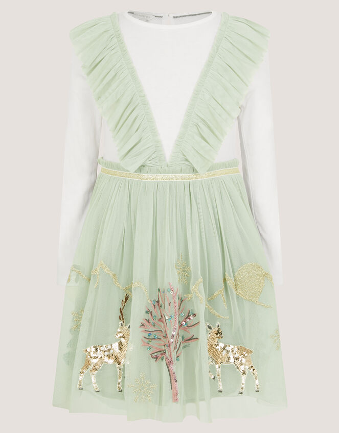 Enchanted Tulle Ruffle Christmas Dress, Green (GREEN), large