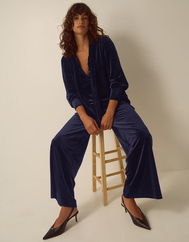 Verna Velvet Wide Leg Trousers, Blue (MIDNIGHT), large