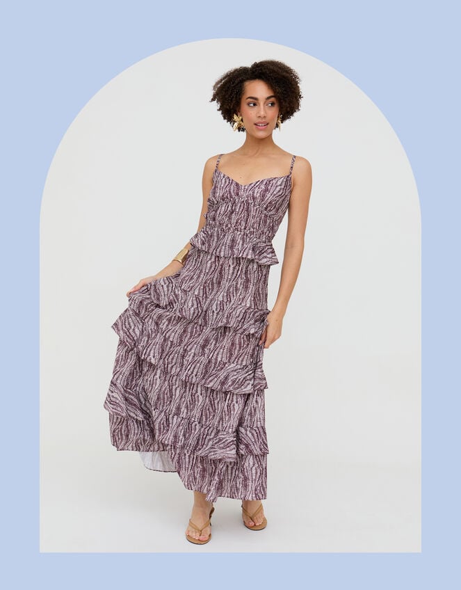 Raffya Tangiers Print Ruffle Maxi Dress, Red (BERRY), large