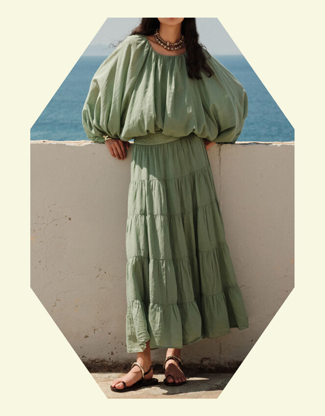 Devotion Twins Sage Tiered Midi Skirt, Green (GREEN), large