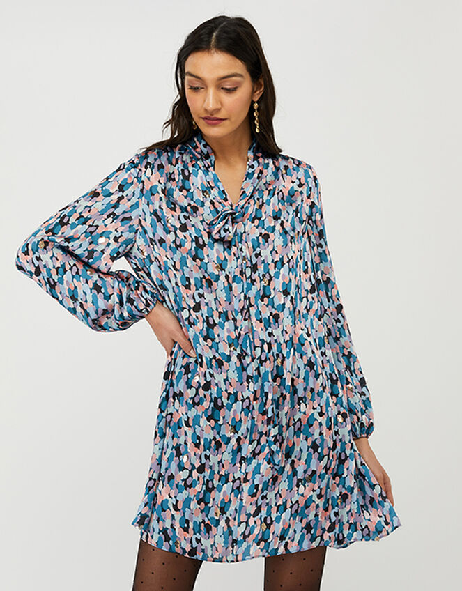 Suzie Colourful Sequin Smock Dress with Recyled Polyester, Blue (BLUE), large