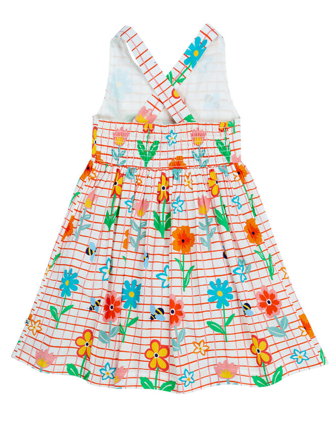 Frugi Delphi Flower Print Dress, White (WHITE), large