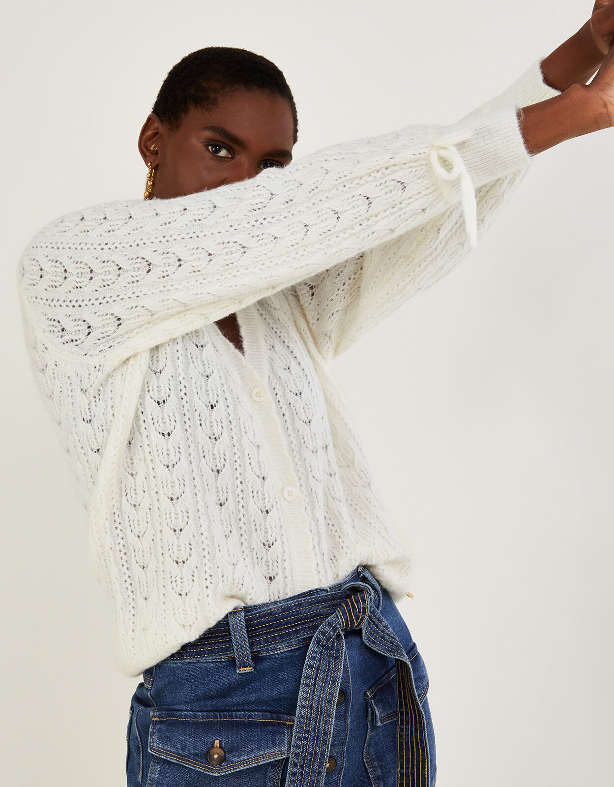 Long pointelle cardigan sale