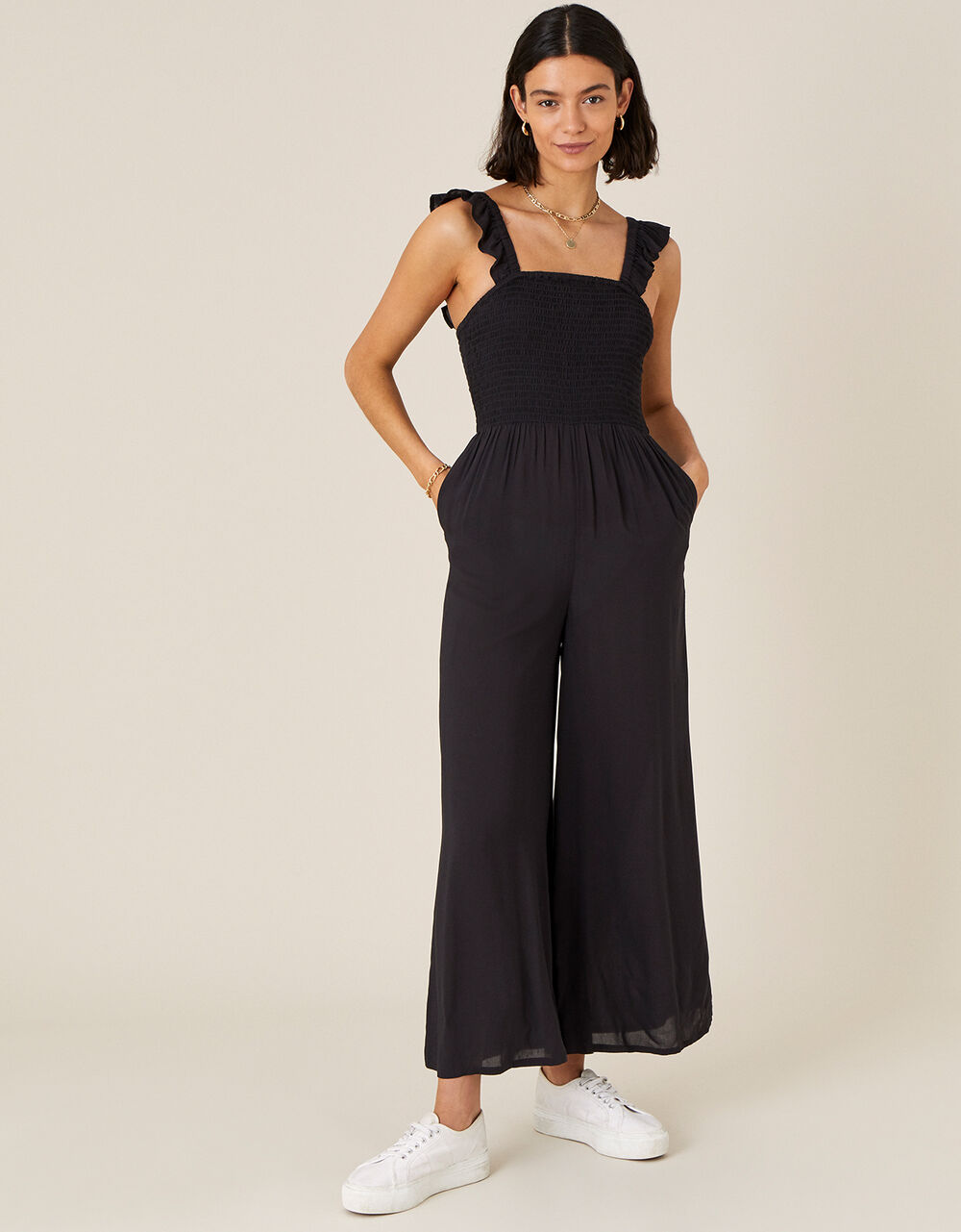 Women Women's Clothing | Ruffle Strap Wide Leg Jumpsuit Black - NO49084