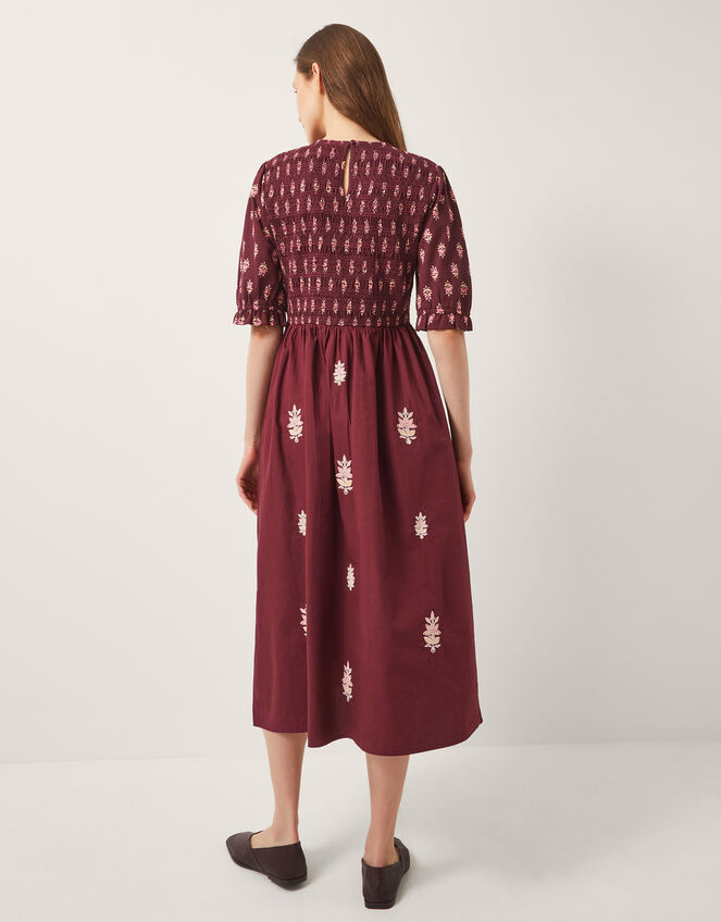 Laurie Floral Smocked Midi Dress, Red (BERRY), large