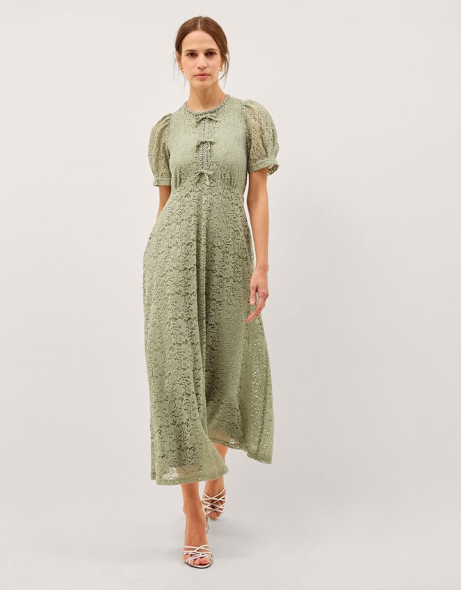 Celina Puff Sleeve Lace Midi Dress, Green (SAGE), large